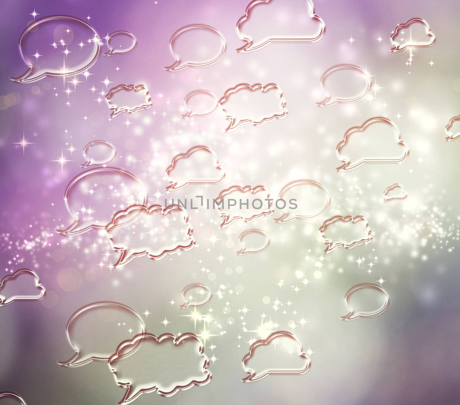 Speech Bubbles on Purple Abstract Lights Background