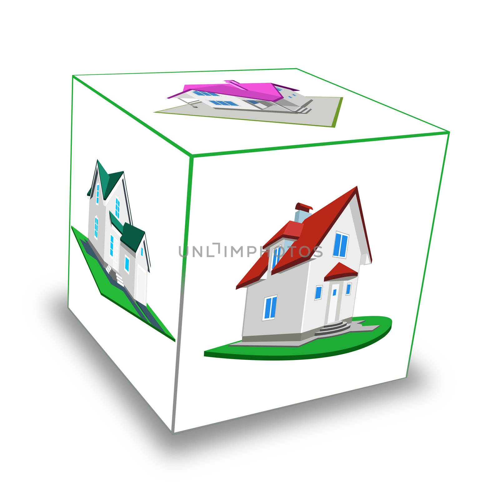 Cube. Model of a cottage on a white background