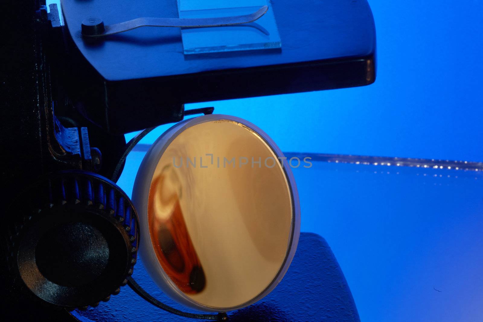 Microscope for the analysis on a blue background