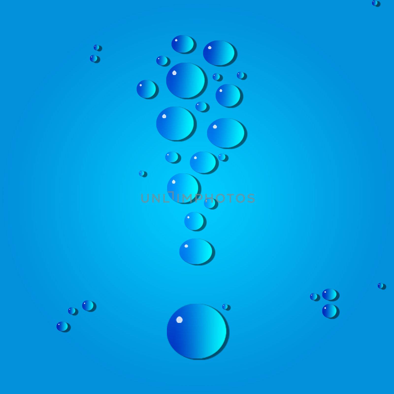 Water drops. The exclamation mark on a blue background