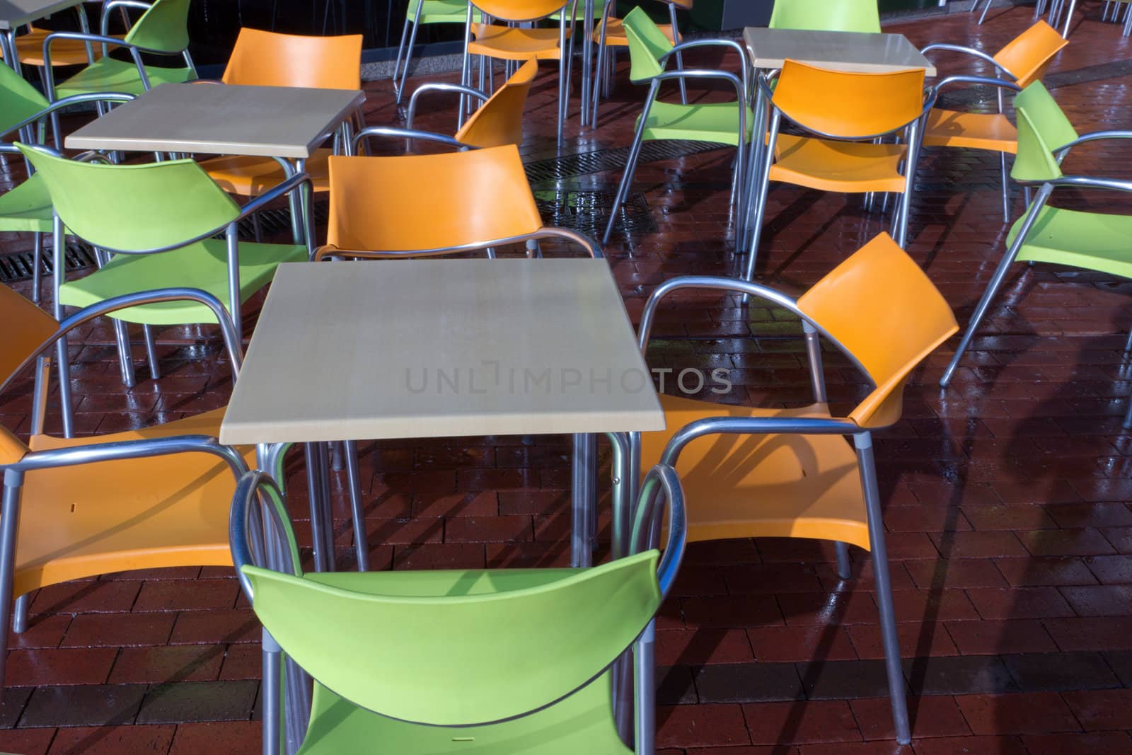 empty dining cafe color chair tables