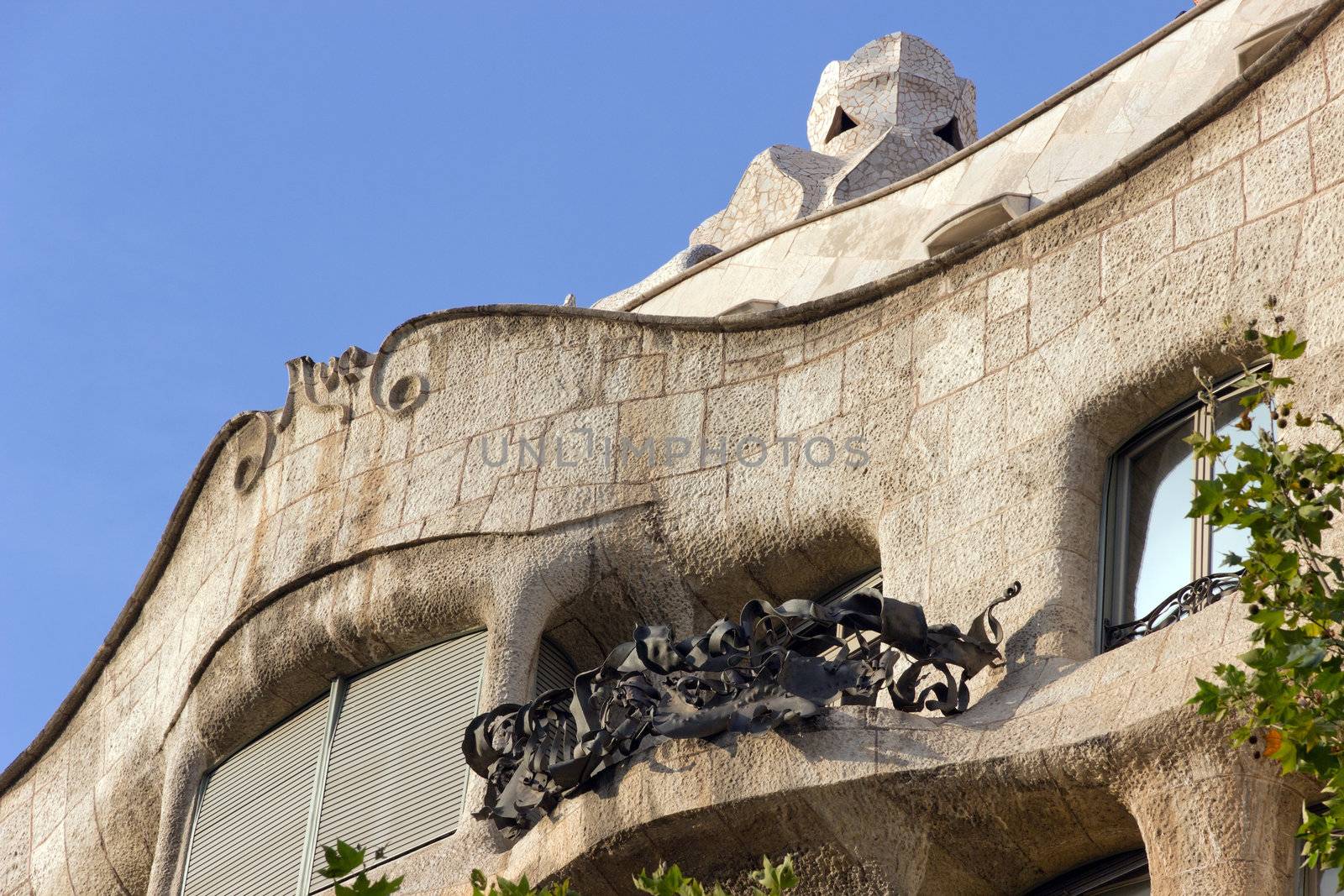 BARCELONA, SPAIN - AUGUST 24: Casa Mila, details of the facade of the house made by the architect Antonio Gaudi on August 24, 2012 in Barcelona, Spain