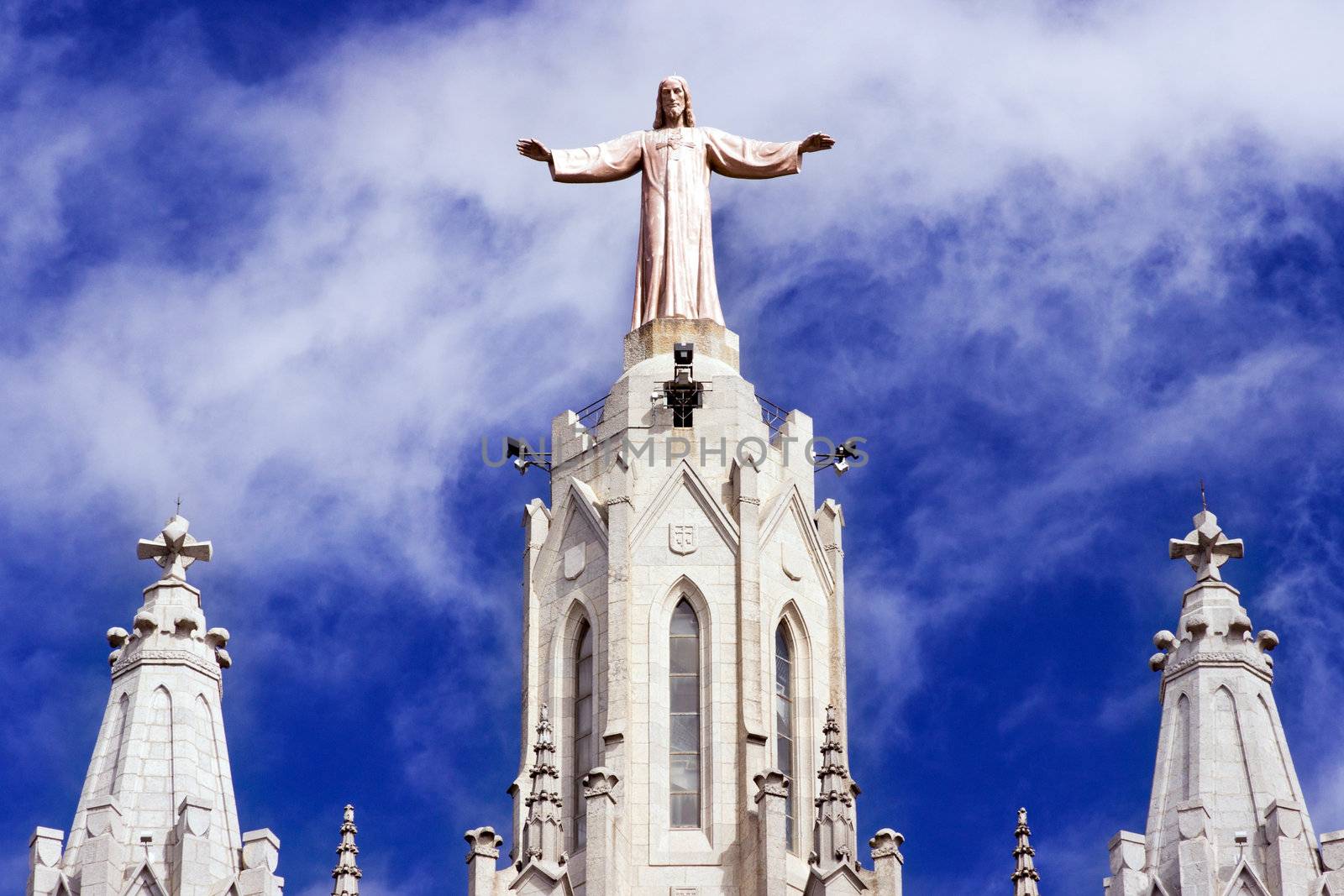 statue Jesus Christ on Church Sacred Heart.Tibidabo. Barcelona