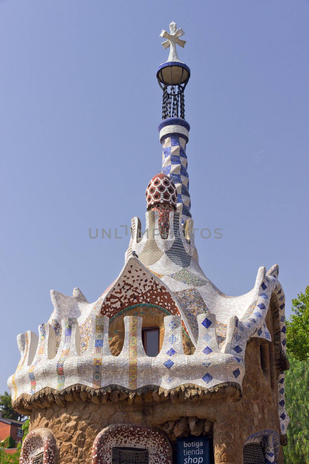 House in Park Guell mosaic designed by Antonio Gaudi Barcelona