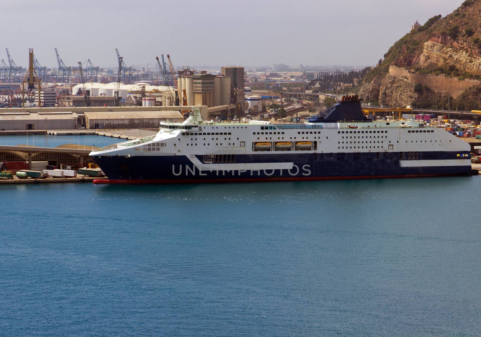 passenger ferry boat navigating in Barcelona port,Spain
