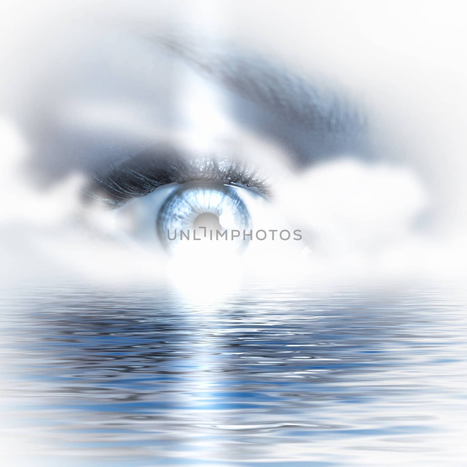 Conceptual illustration of eye overlooking water scenic