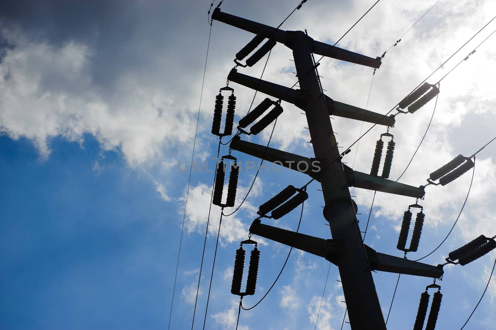 Electric pole under the blue sky