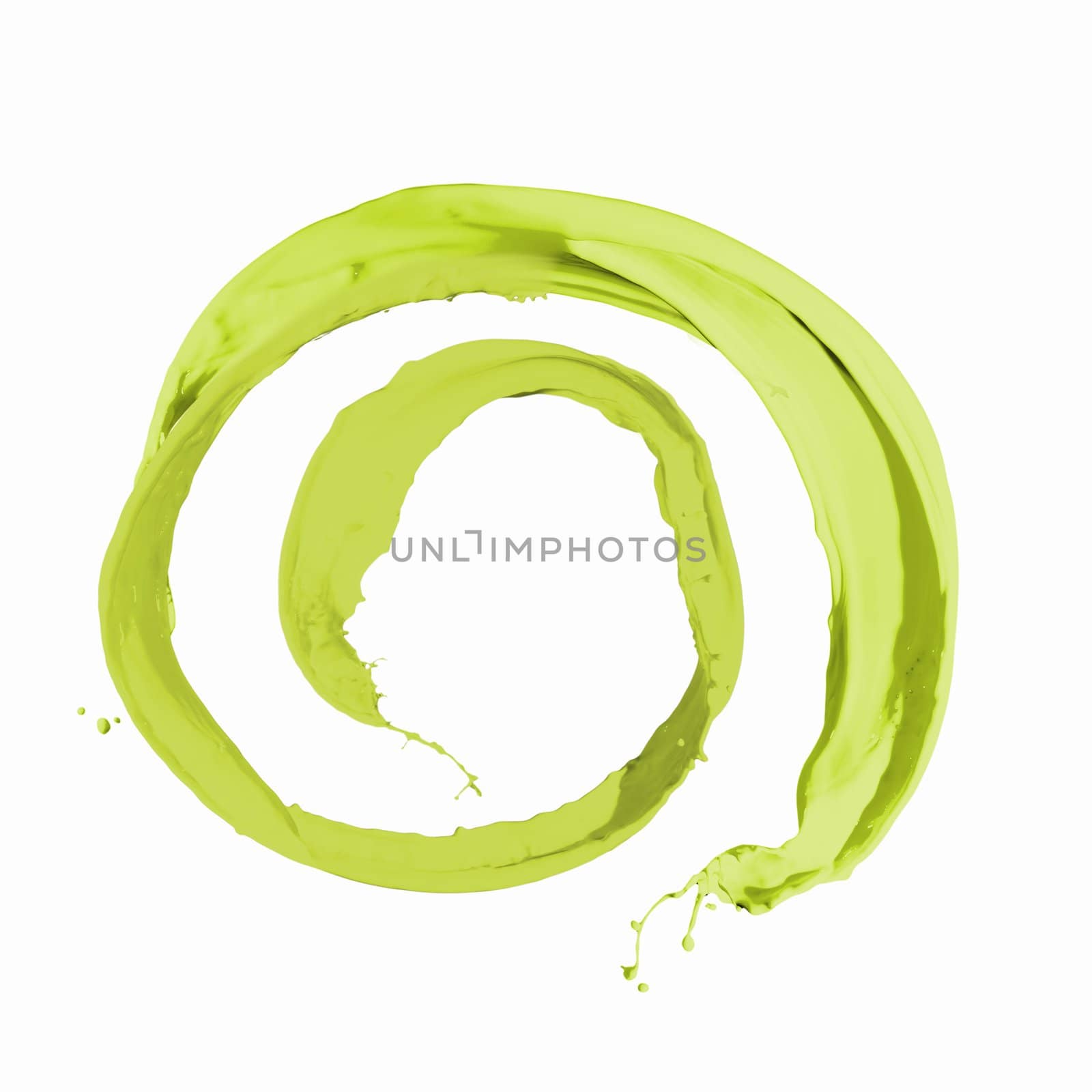 Bright green colour paint splash on white background