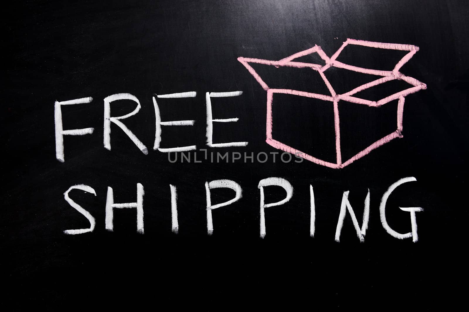 Chalk drawing - Free shipping text and an open box