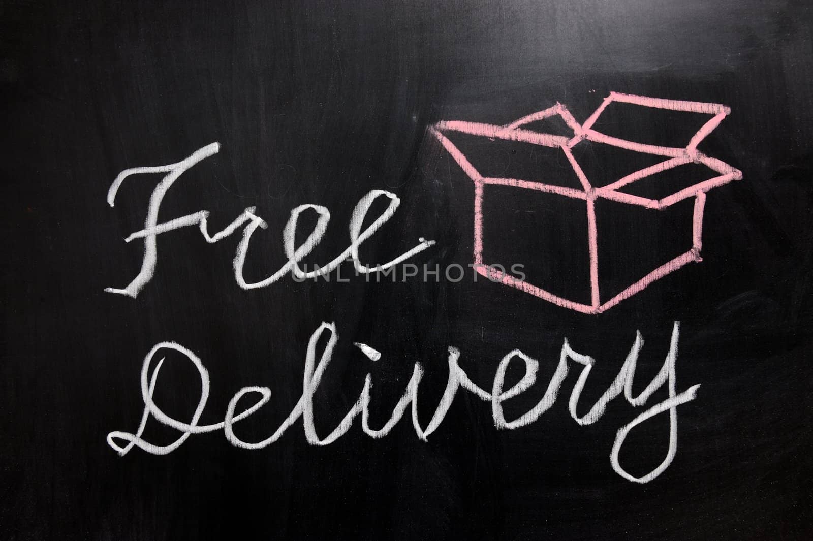 Chalk drawing - Free delivery  text and an open box