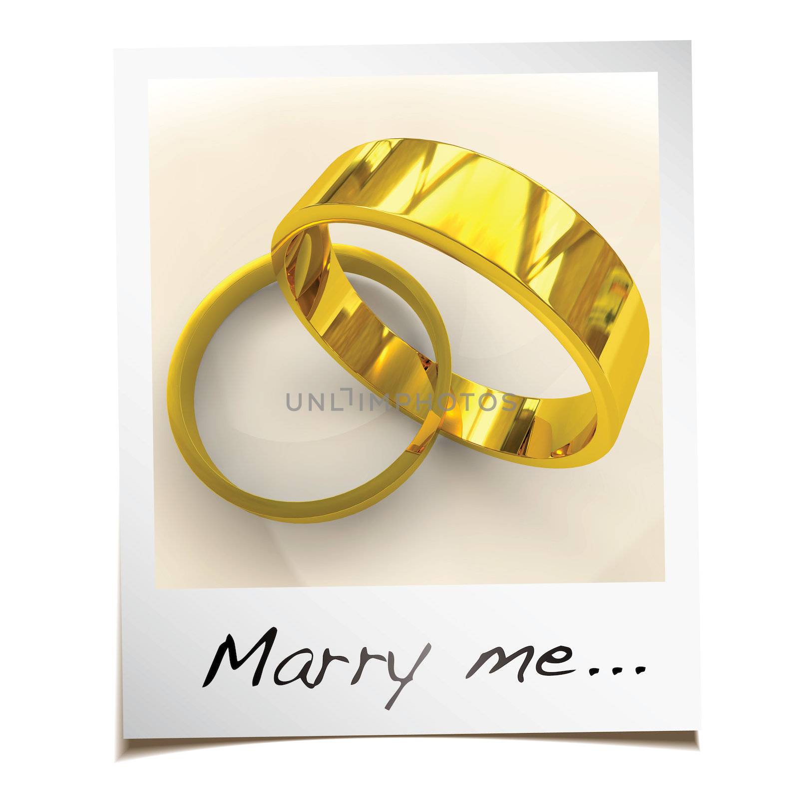 Romantic wedding proposal with instant photgraph and gold rings