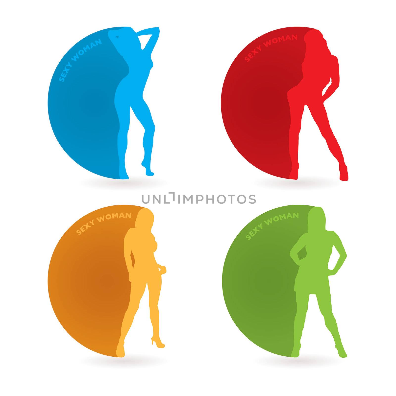 Collection of sexy woman with round icon and drop shadow