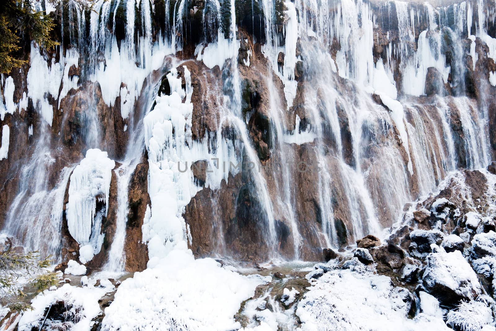 Ice waterfall in Jiuzhaigou, Sichuan province, China