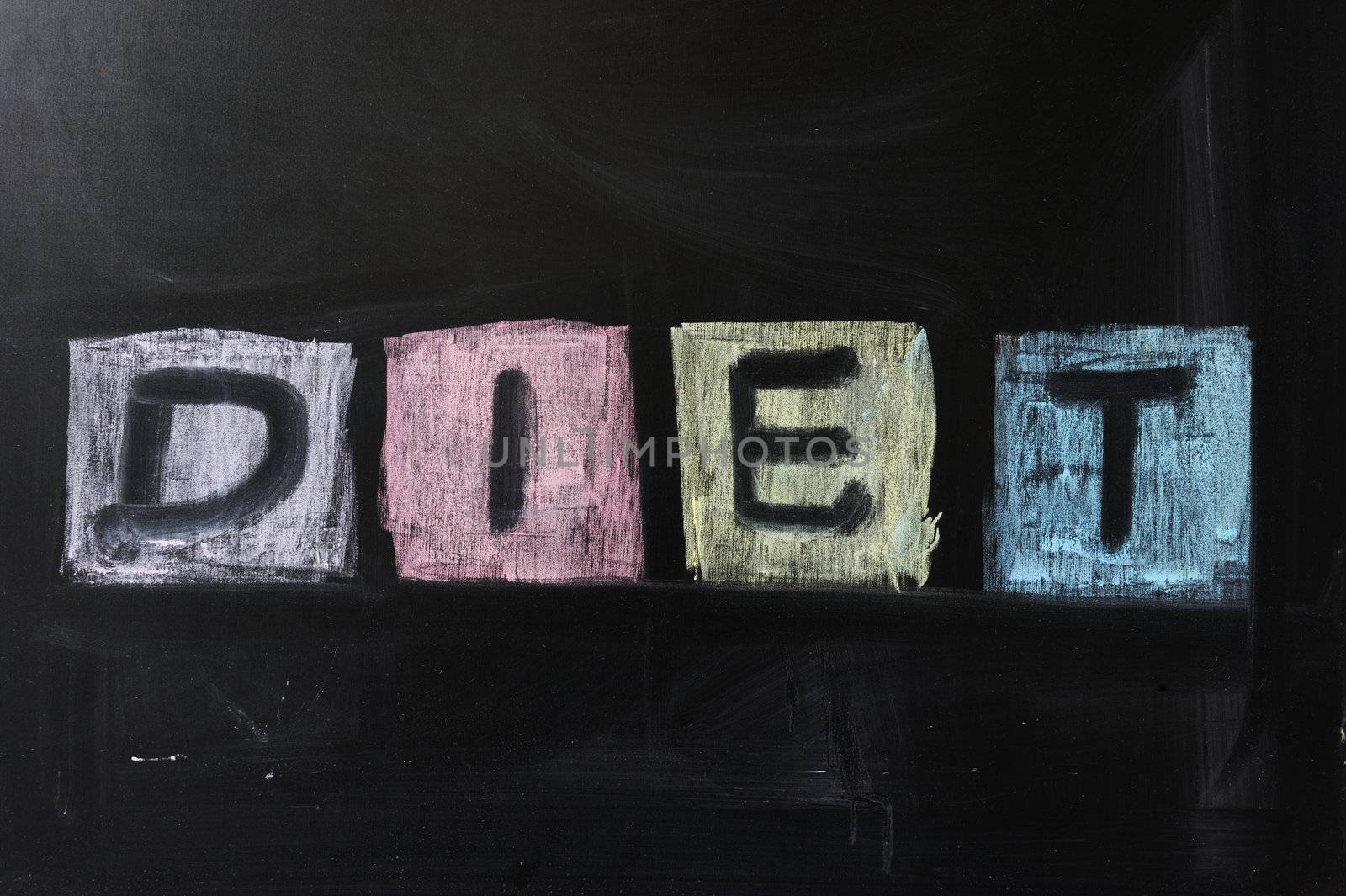 Chalk drawing - "Diet" word written on chalkboard