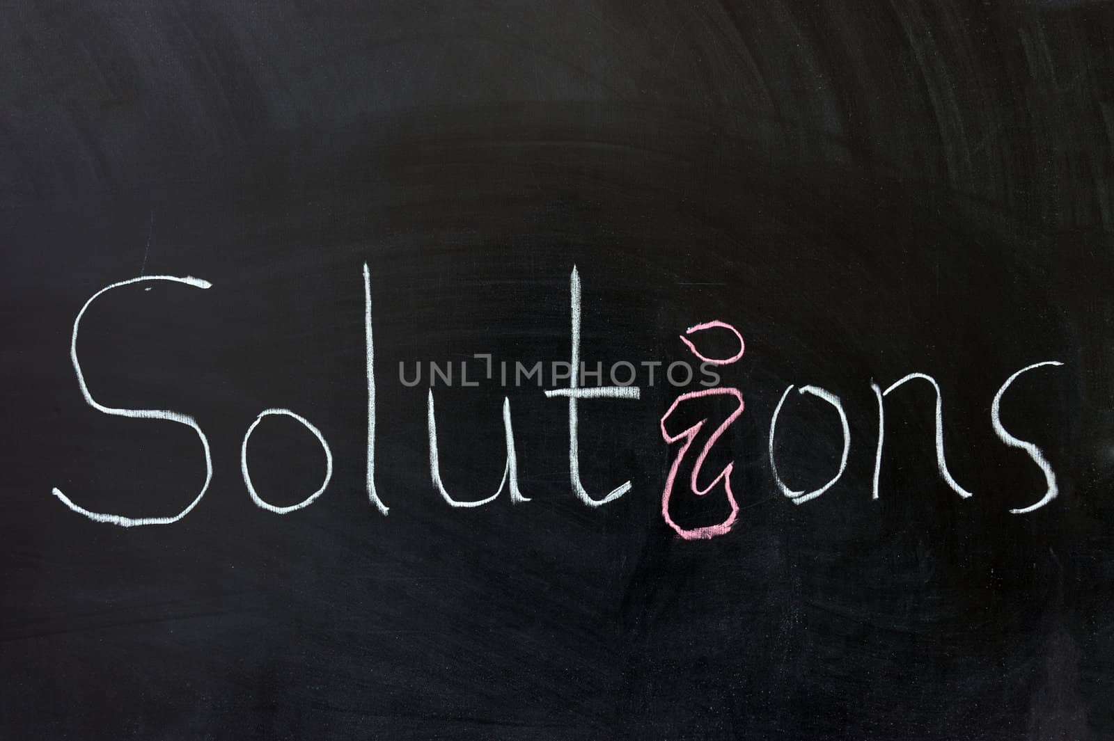 Chalk drawing - Solutions word written on chalkboard