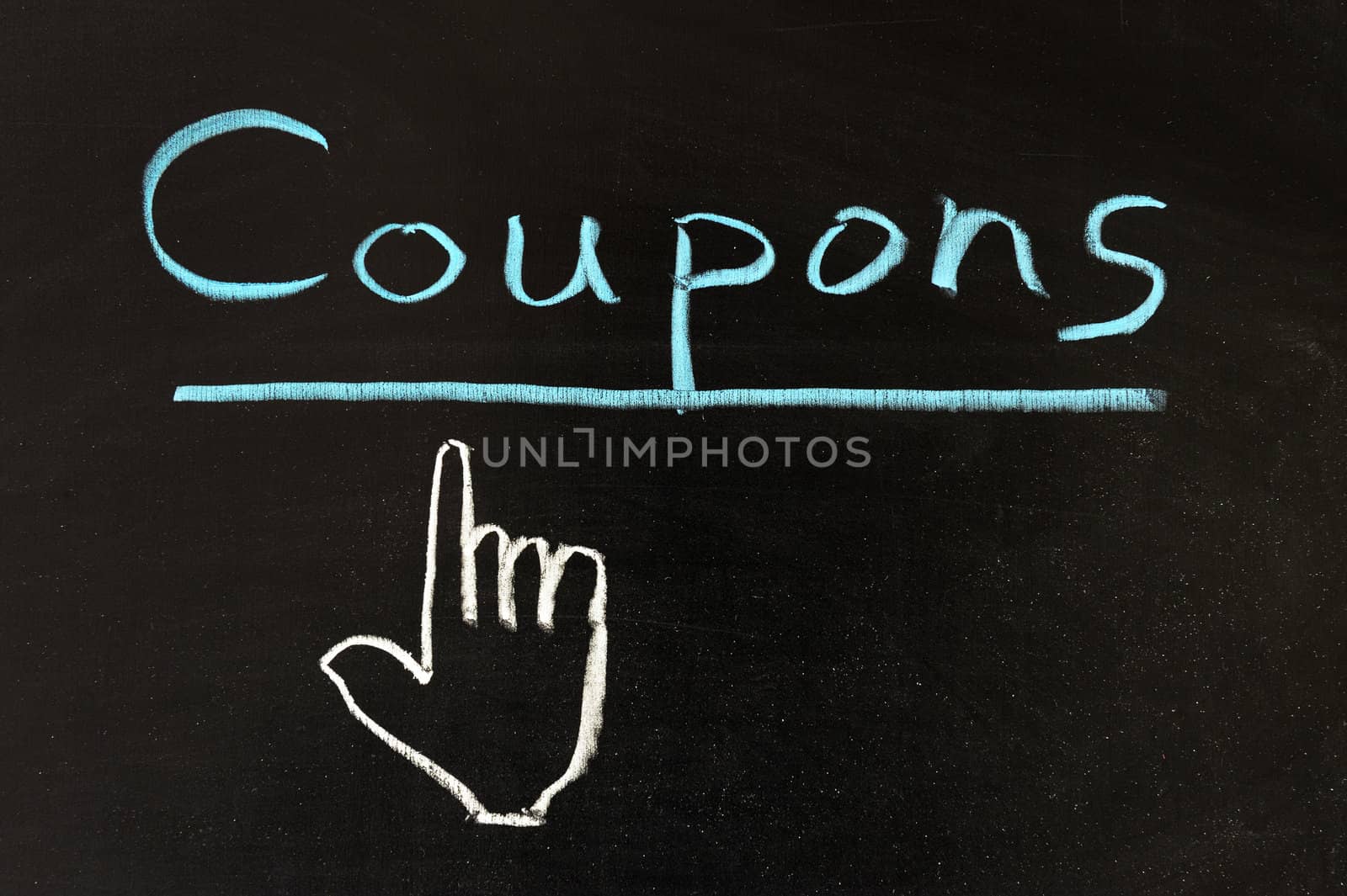 Chalk drawing - Coupons word written on chalkboard