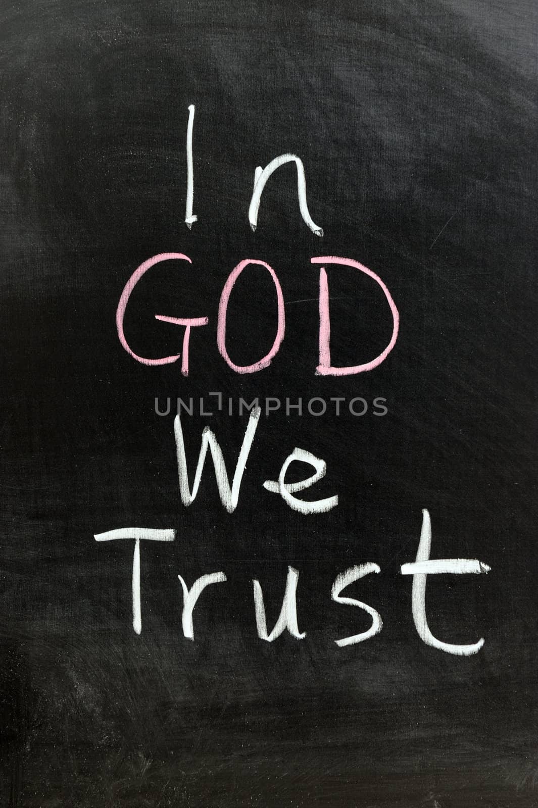 Conceptional chalk drawing - In god we trust