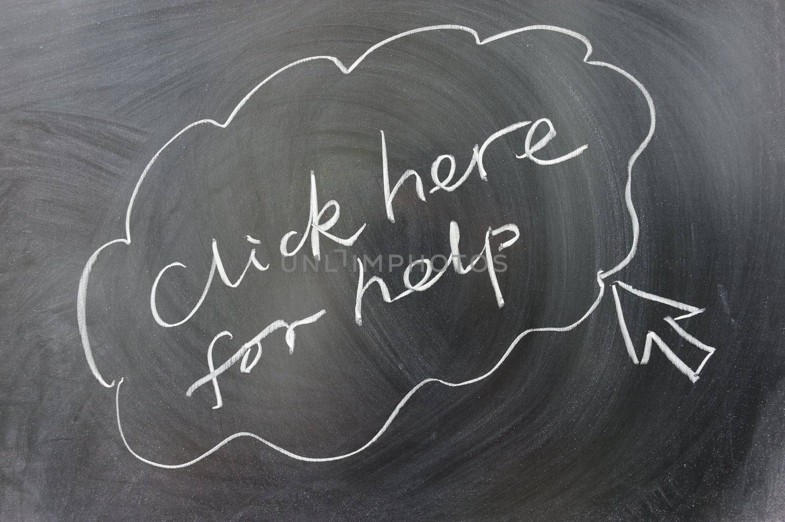 Click here for help words written on chalkboard