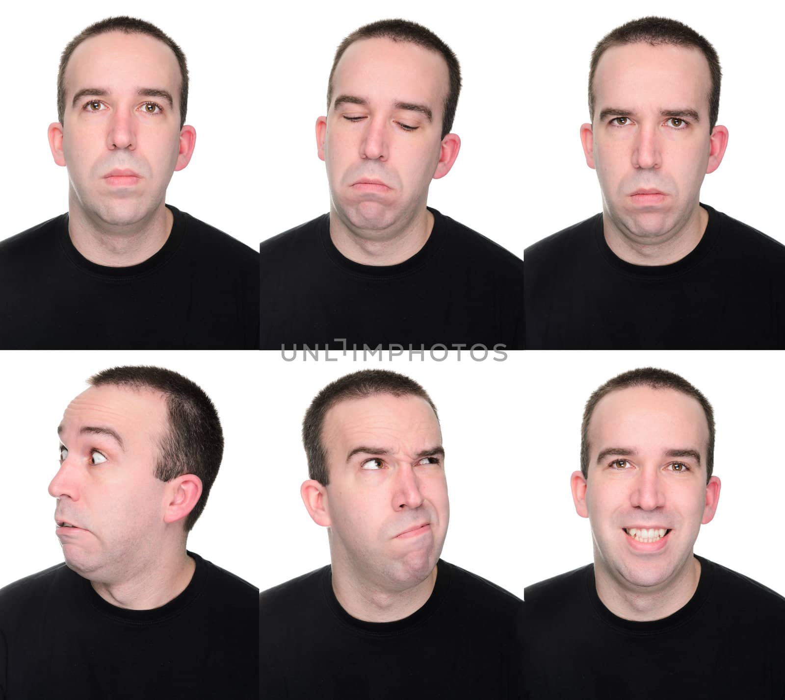 A man showing off multiple emotions or expressions.