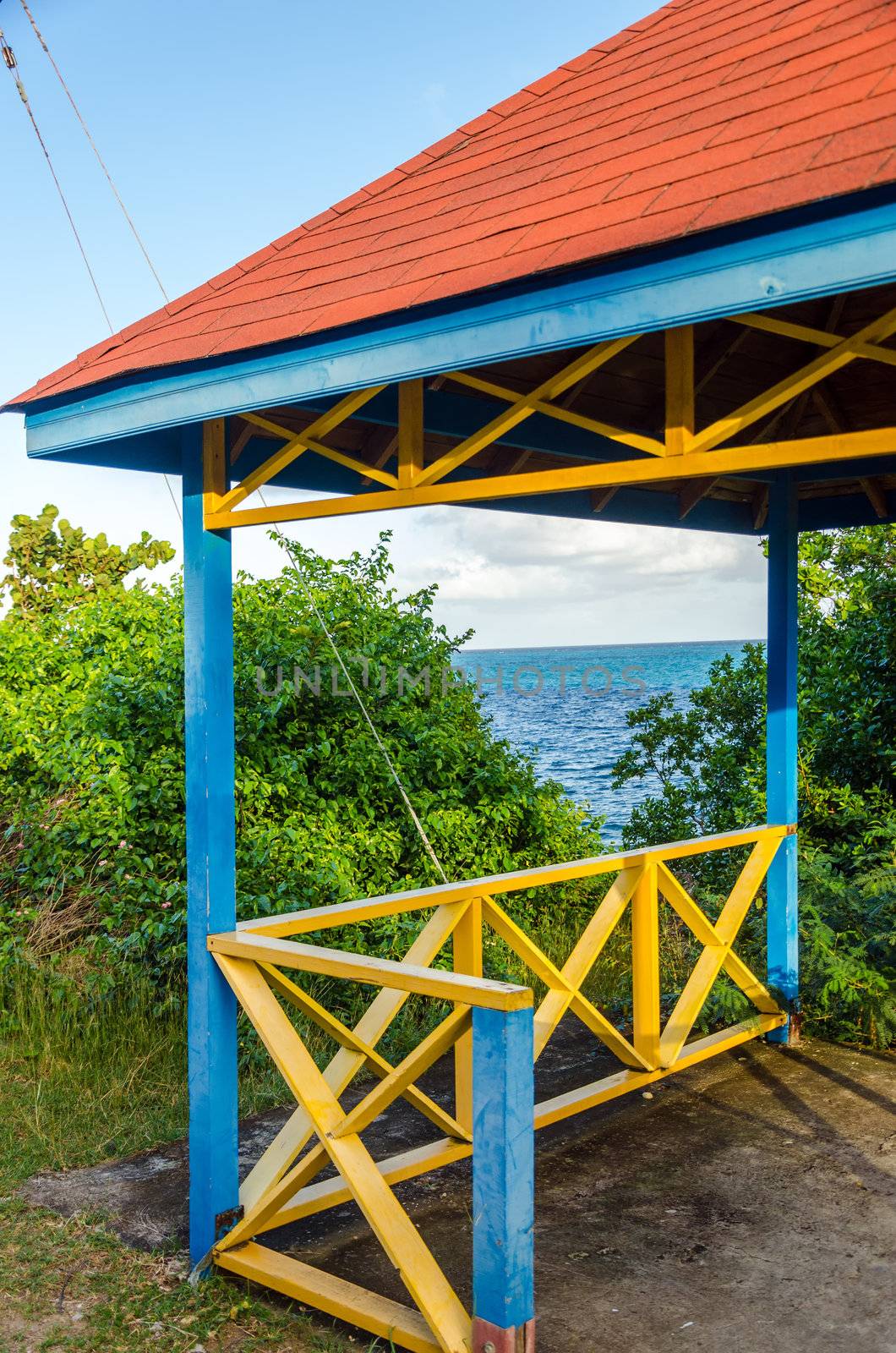 Colorful pavillion overlooking the Caribbean sea in San Andres y Providencia, Colombia