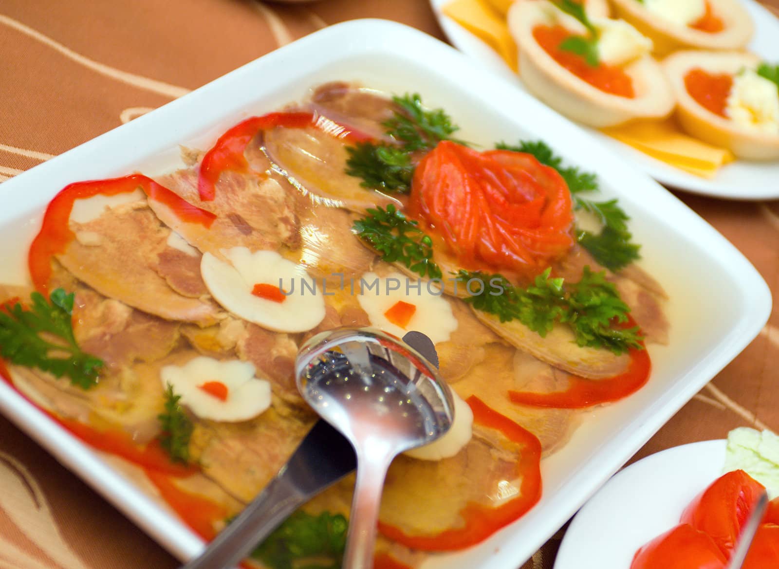 Aspic from meat with egg.Shallow depth-of-field