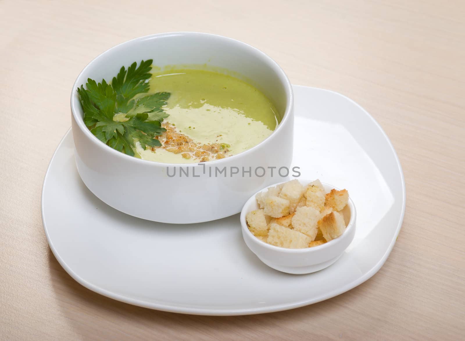 vegetable cream soup from brussels sprouts  close up 