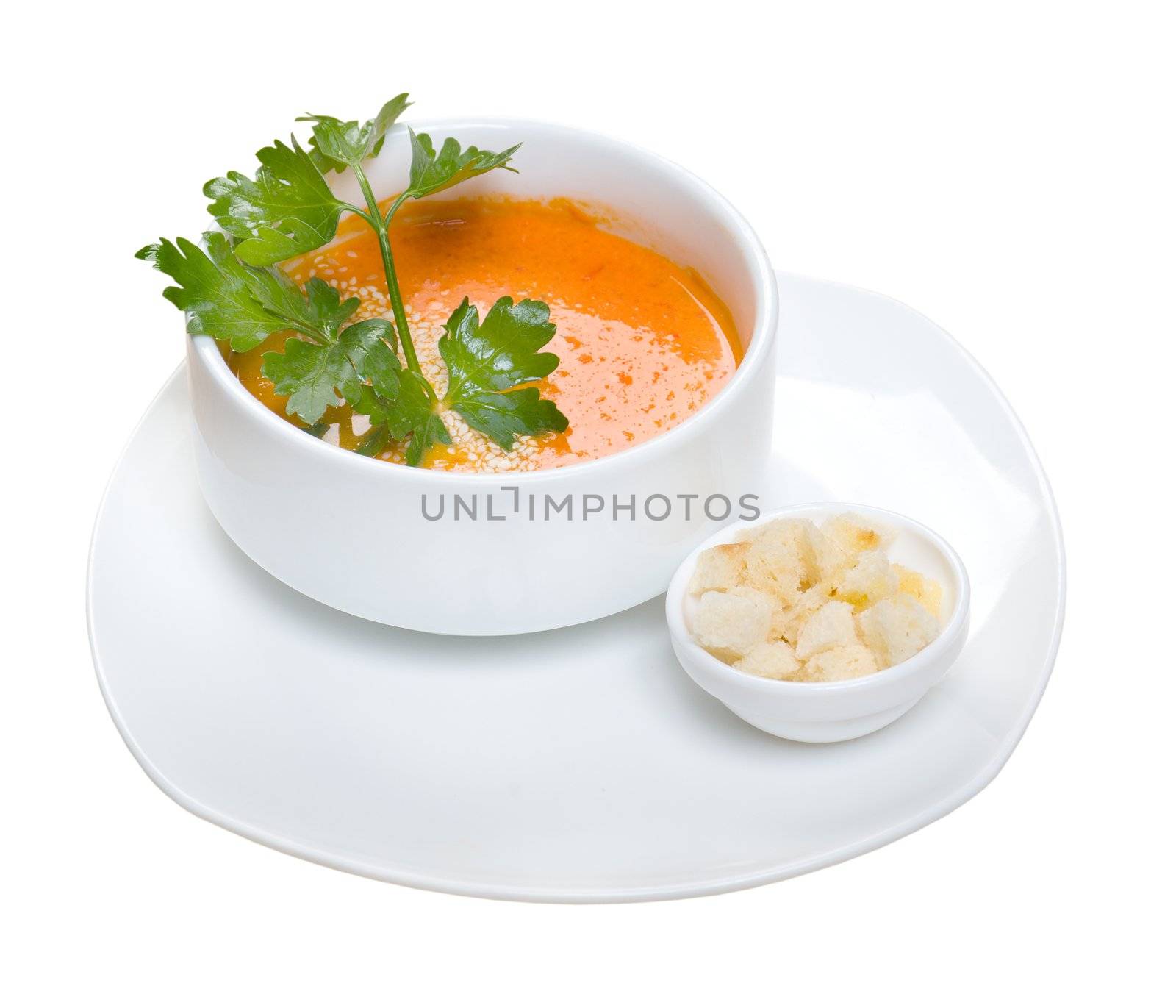 tomato vegetable cream soup.isolated on white background.clipping Path
