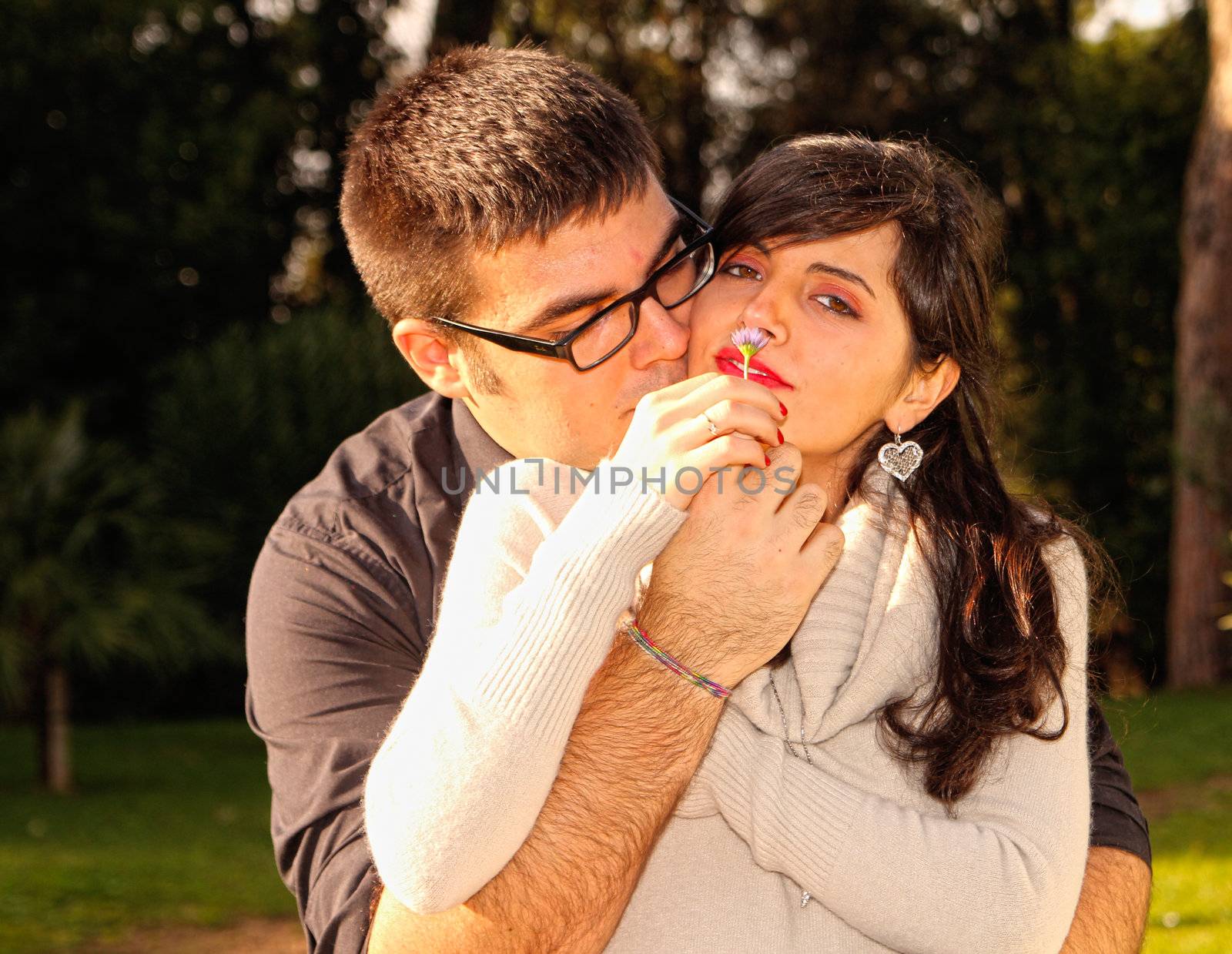 young couple look the camera