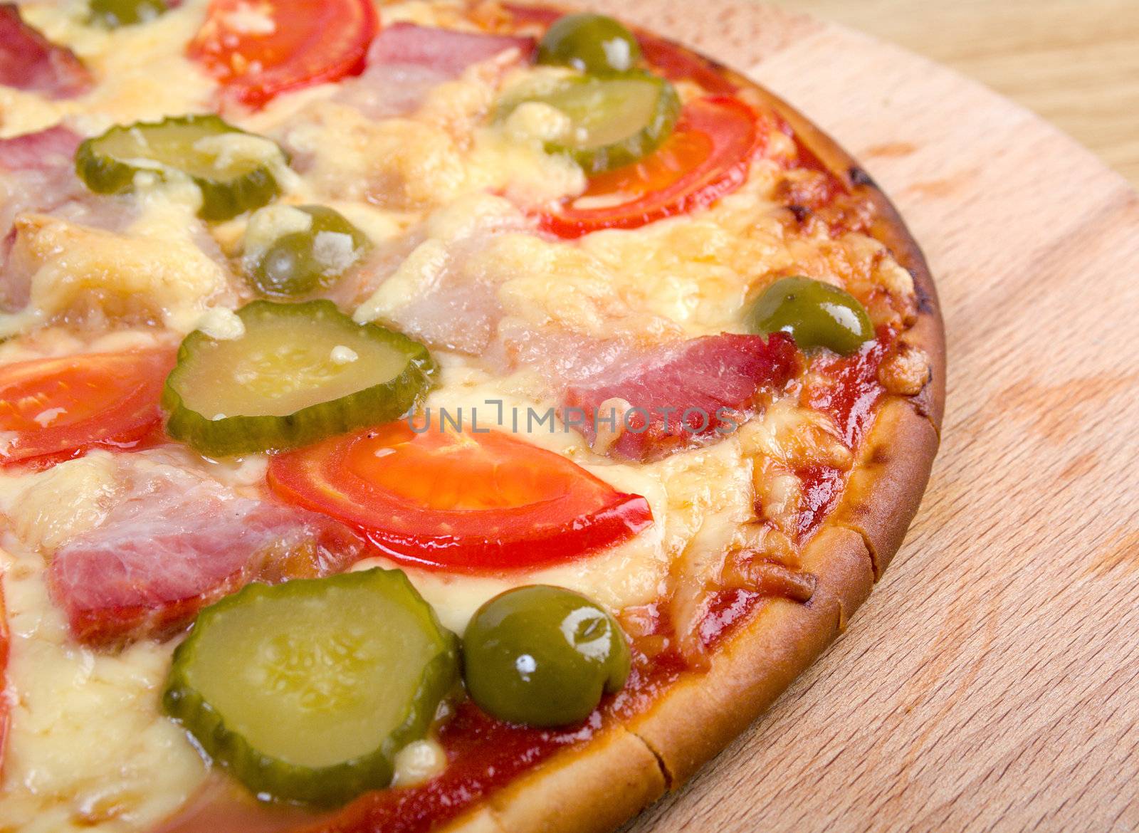 pizza ham and vegetable Shallow depth-of-field. 