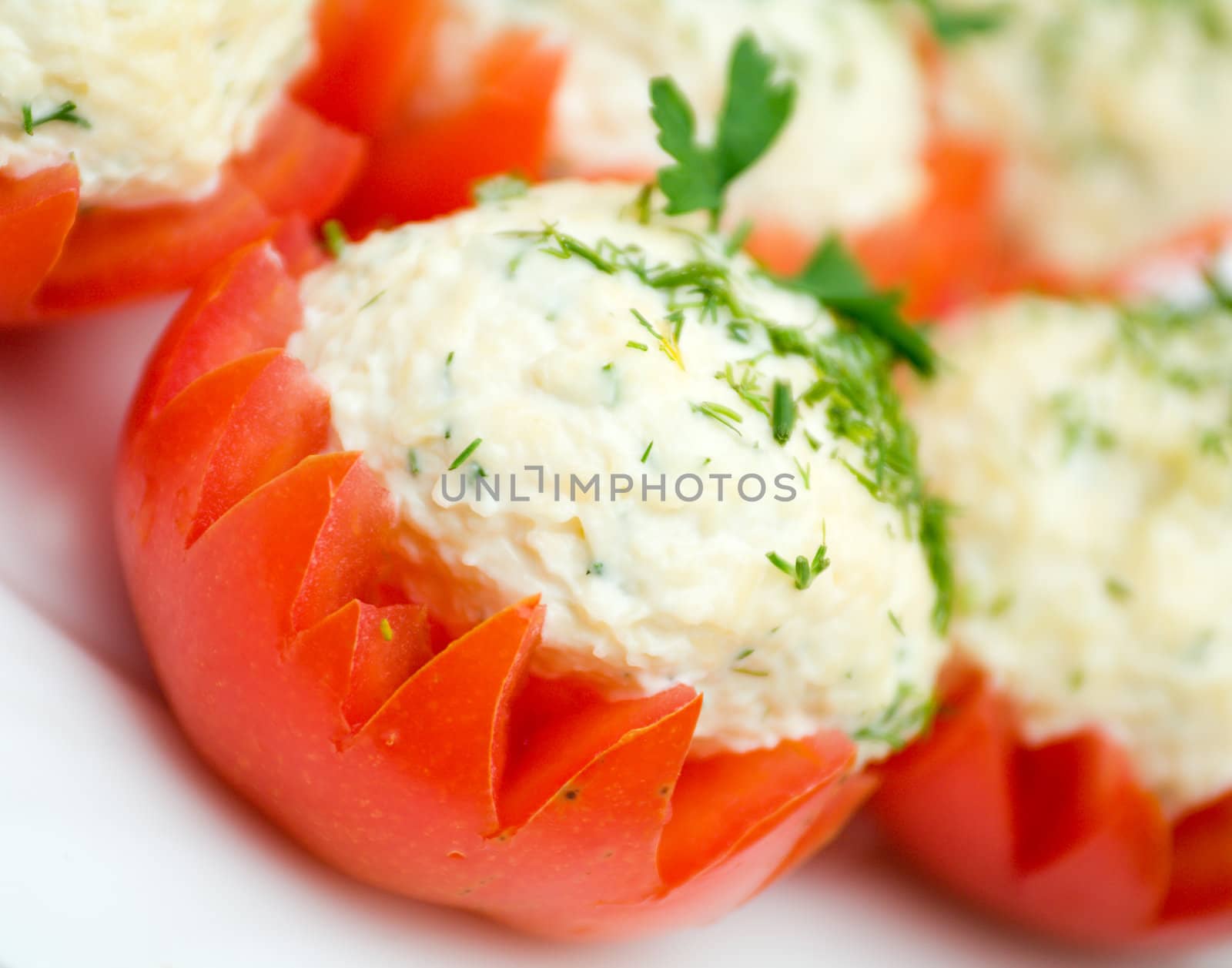 Tomatoes Stuffed with Feta. Shallow depth-of-field.  