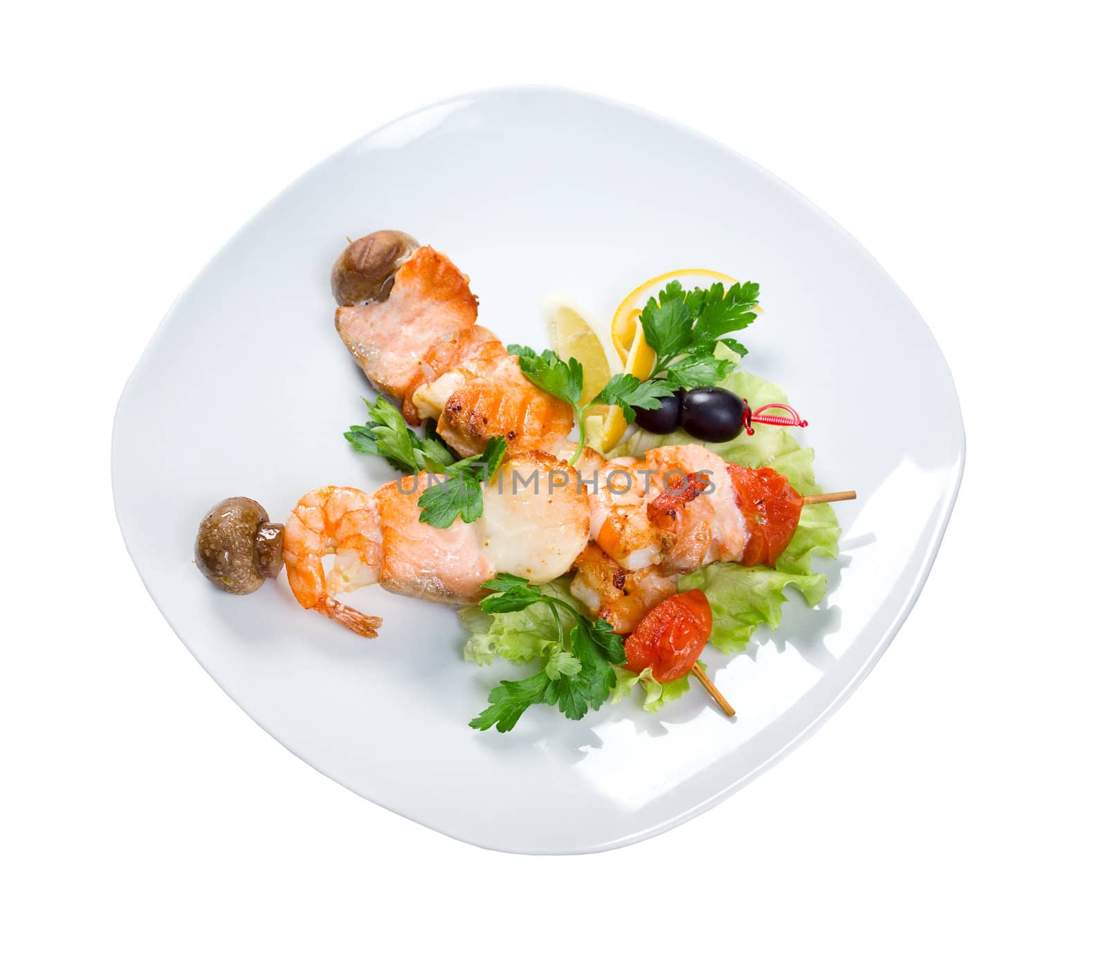Salmon  with Vegetables.fish roast.close-up.Isolated on white background.