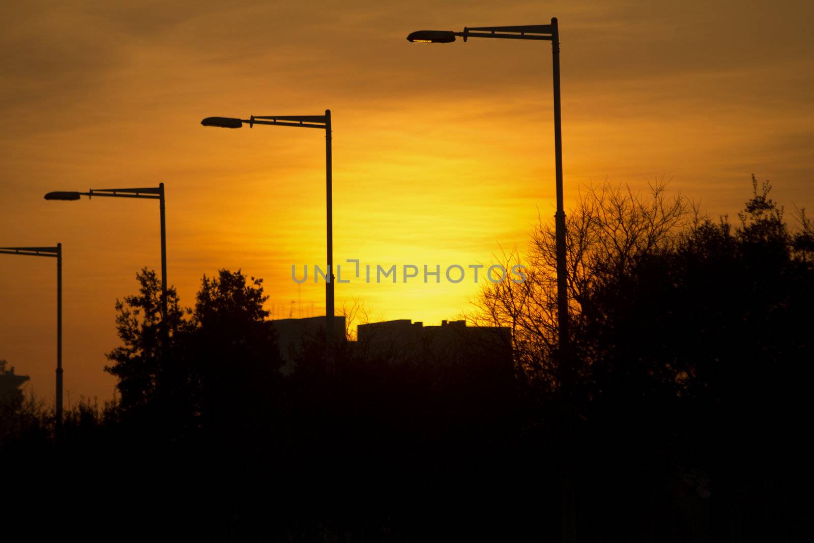 sunrise in the barcellona city