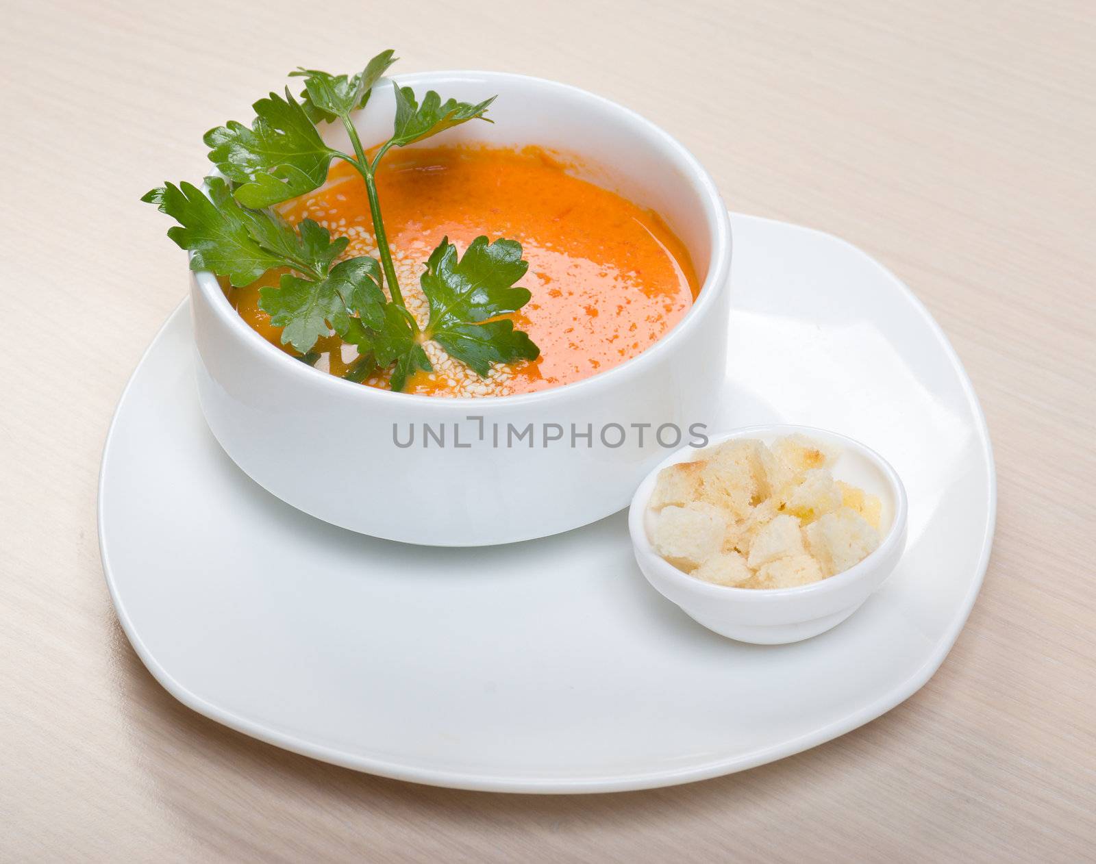 tomato vegetable cream soup  close up 