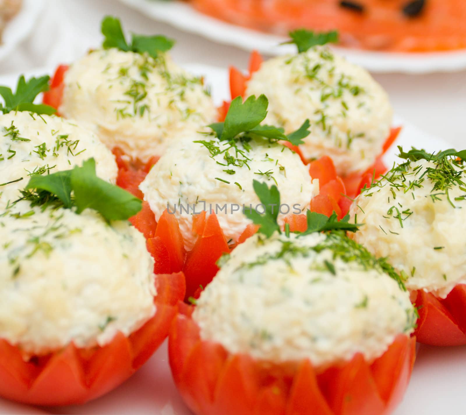 Tomatoes Stuffed with Feta. Shallow depth-of-field. 
