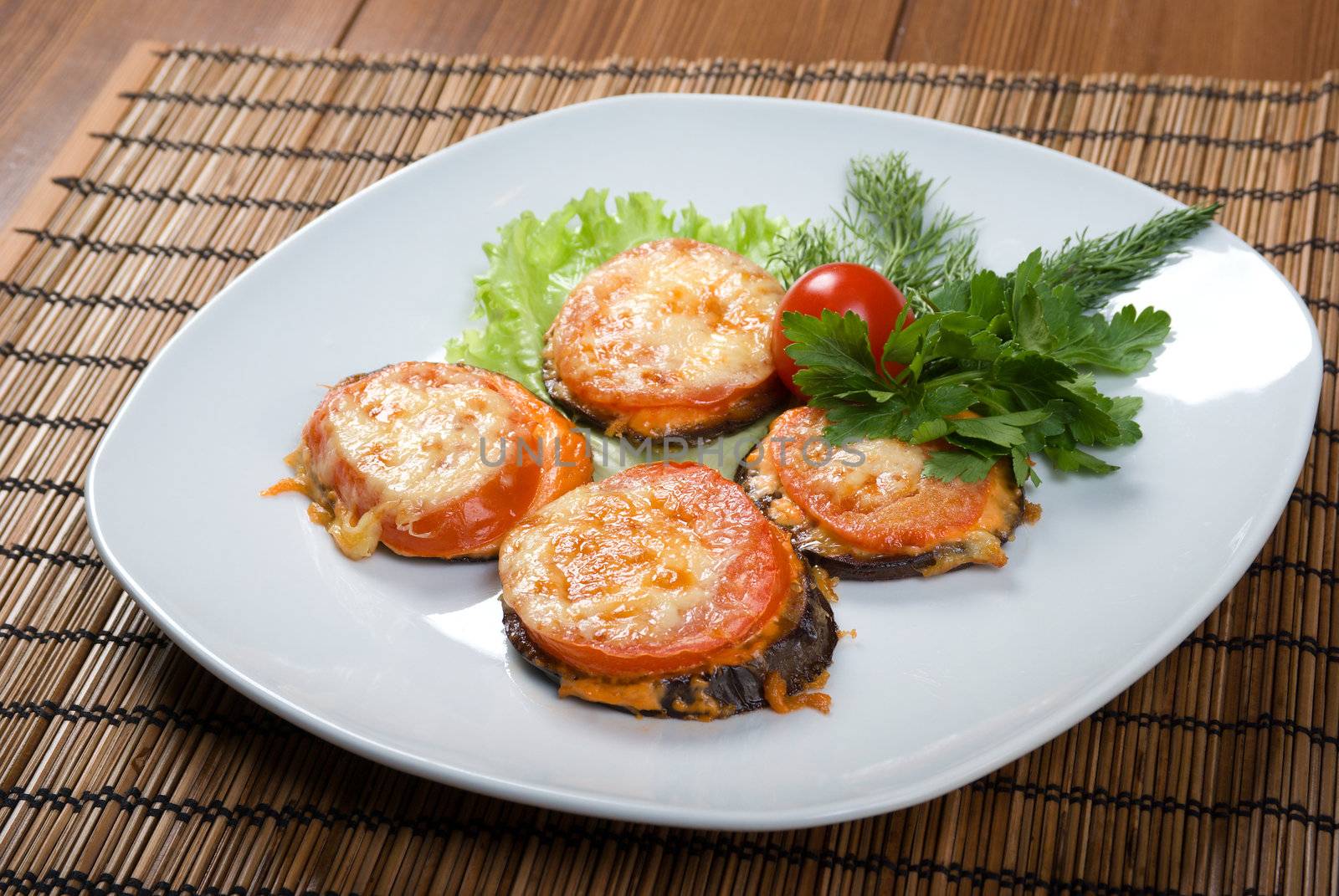 roasted tomato and eggplant. Shallow depth-of-field. 
