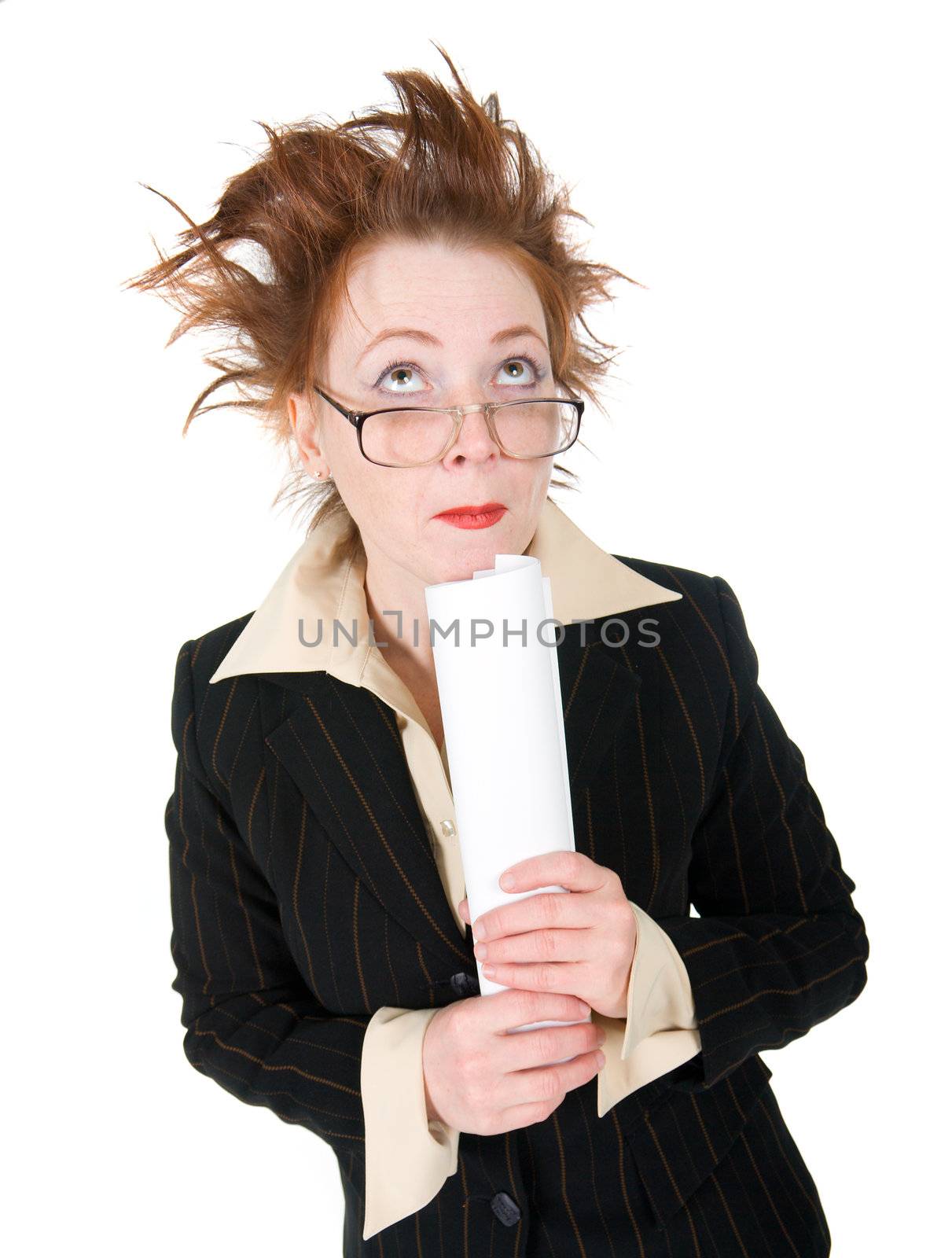   stressed crazy Businesswoman isolated on white 