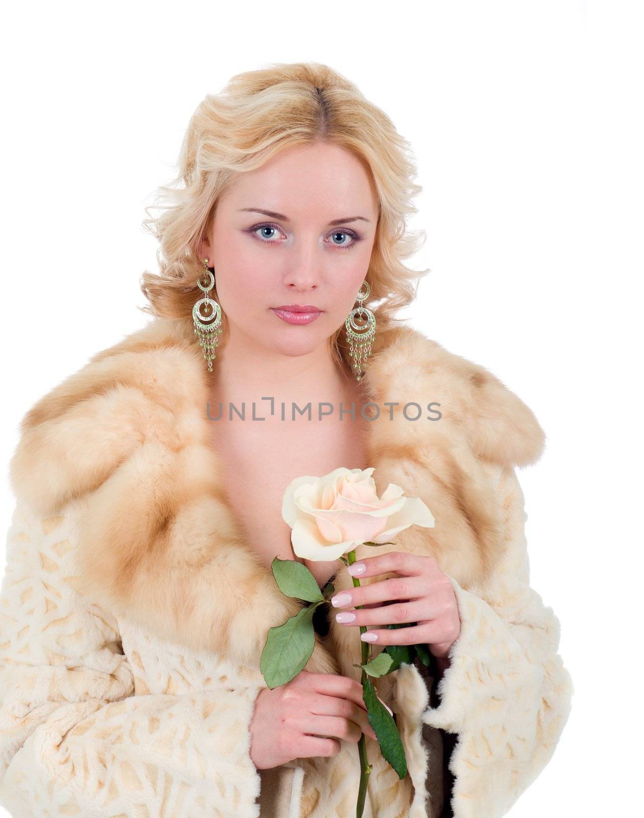 pretty model wearing fur coat with rose by Fanfo