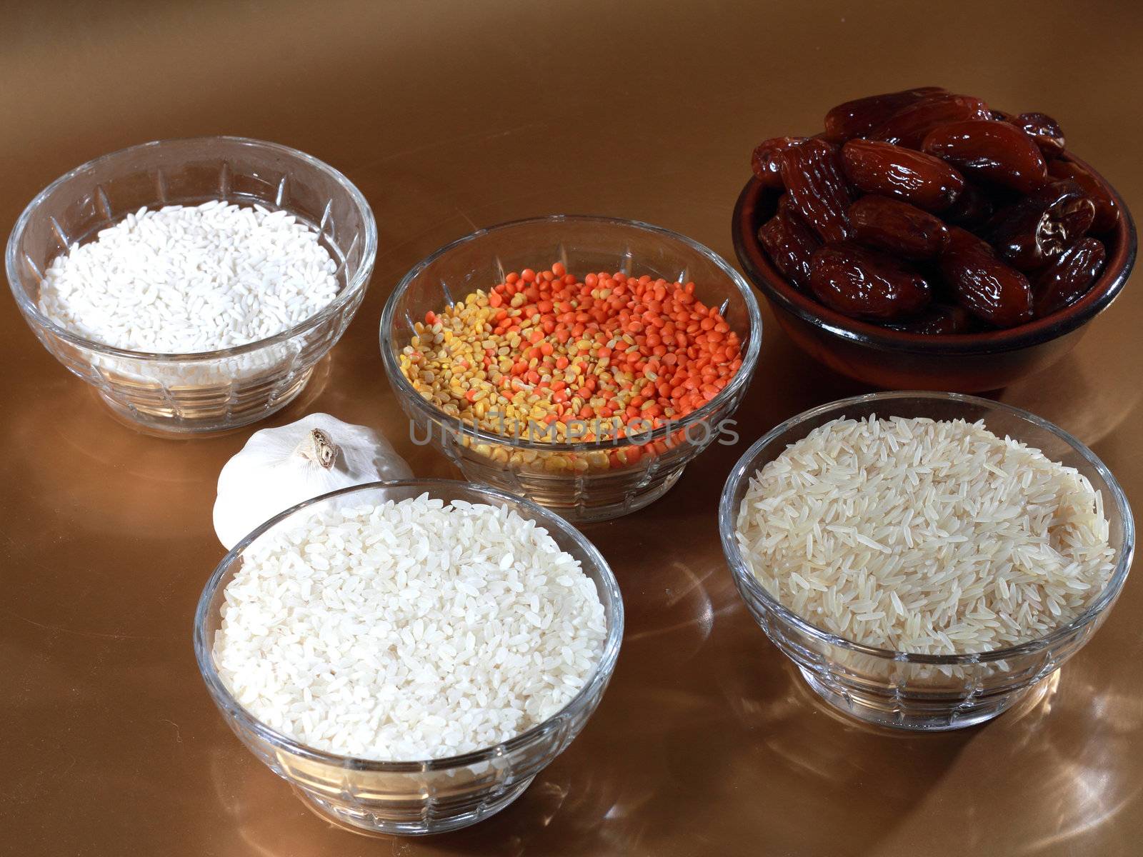 mixture of rice, lentils, dates,mixed food