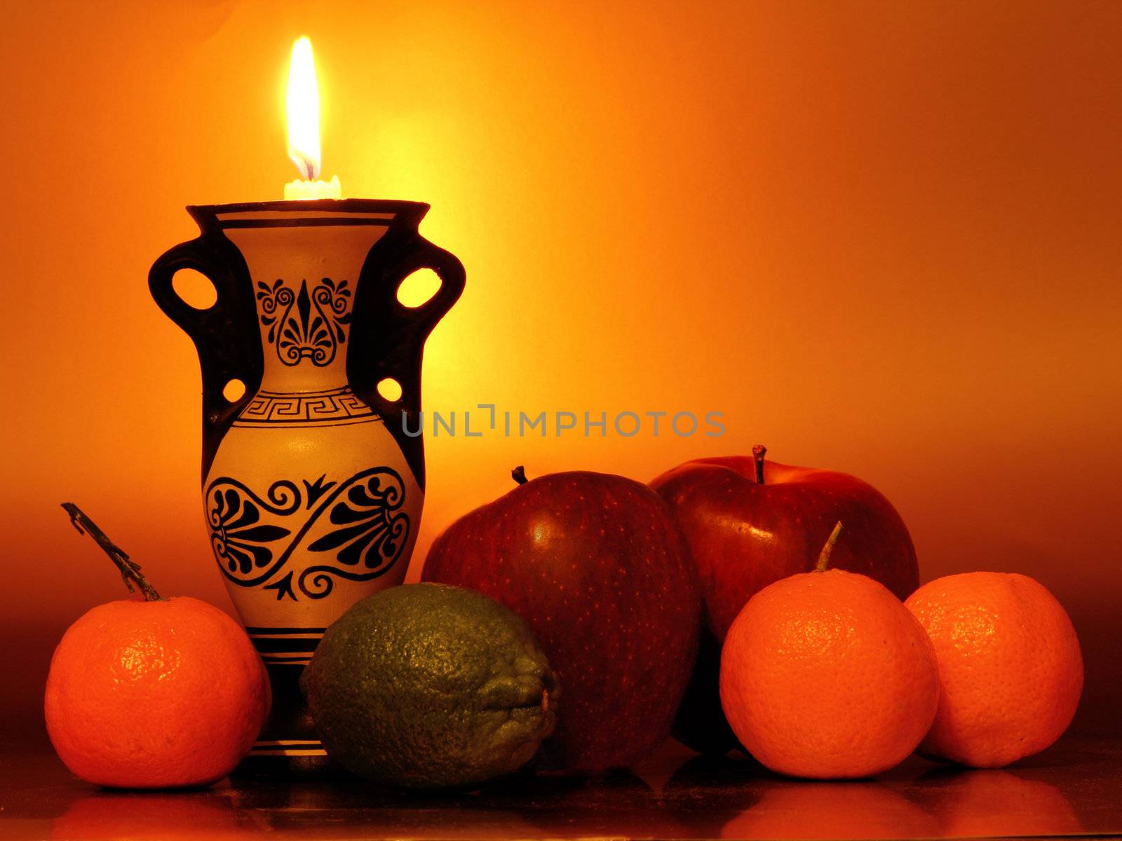 fruit and candle