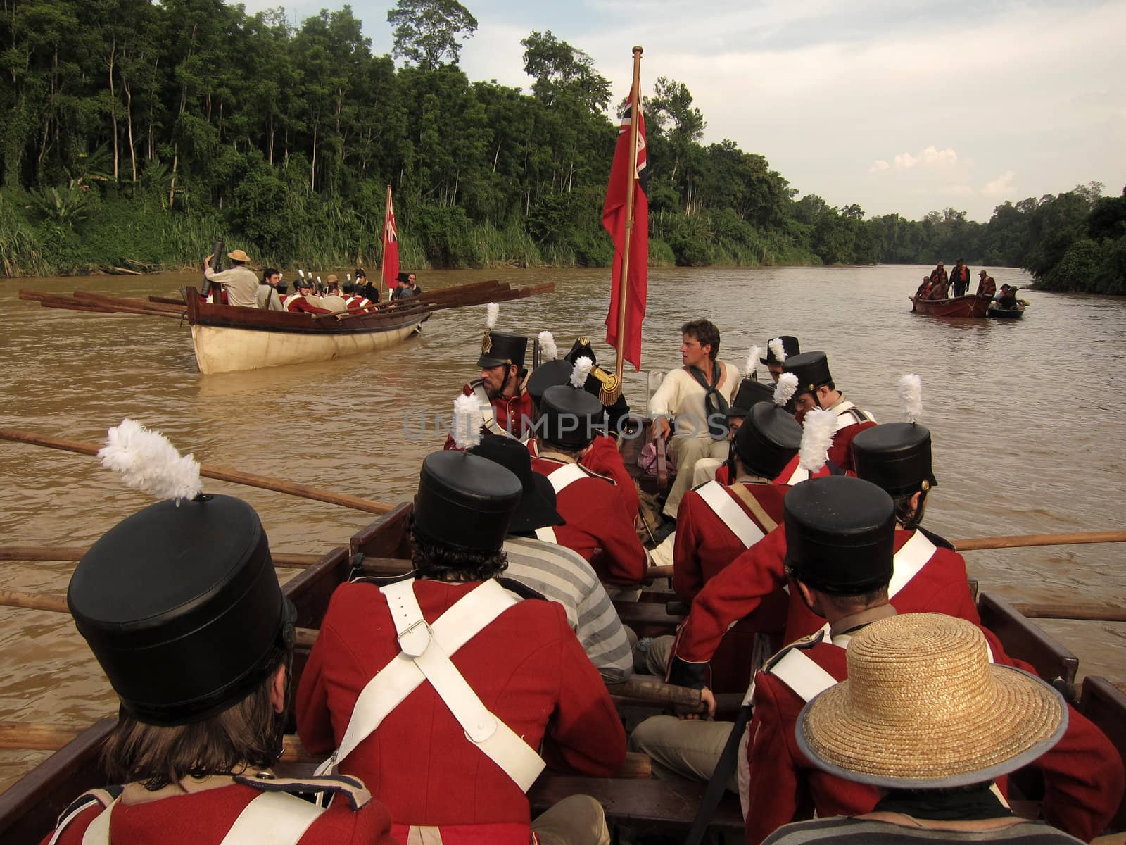 Historic british marines on boats at river by danemo
