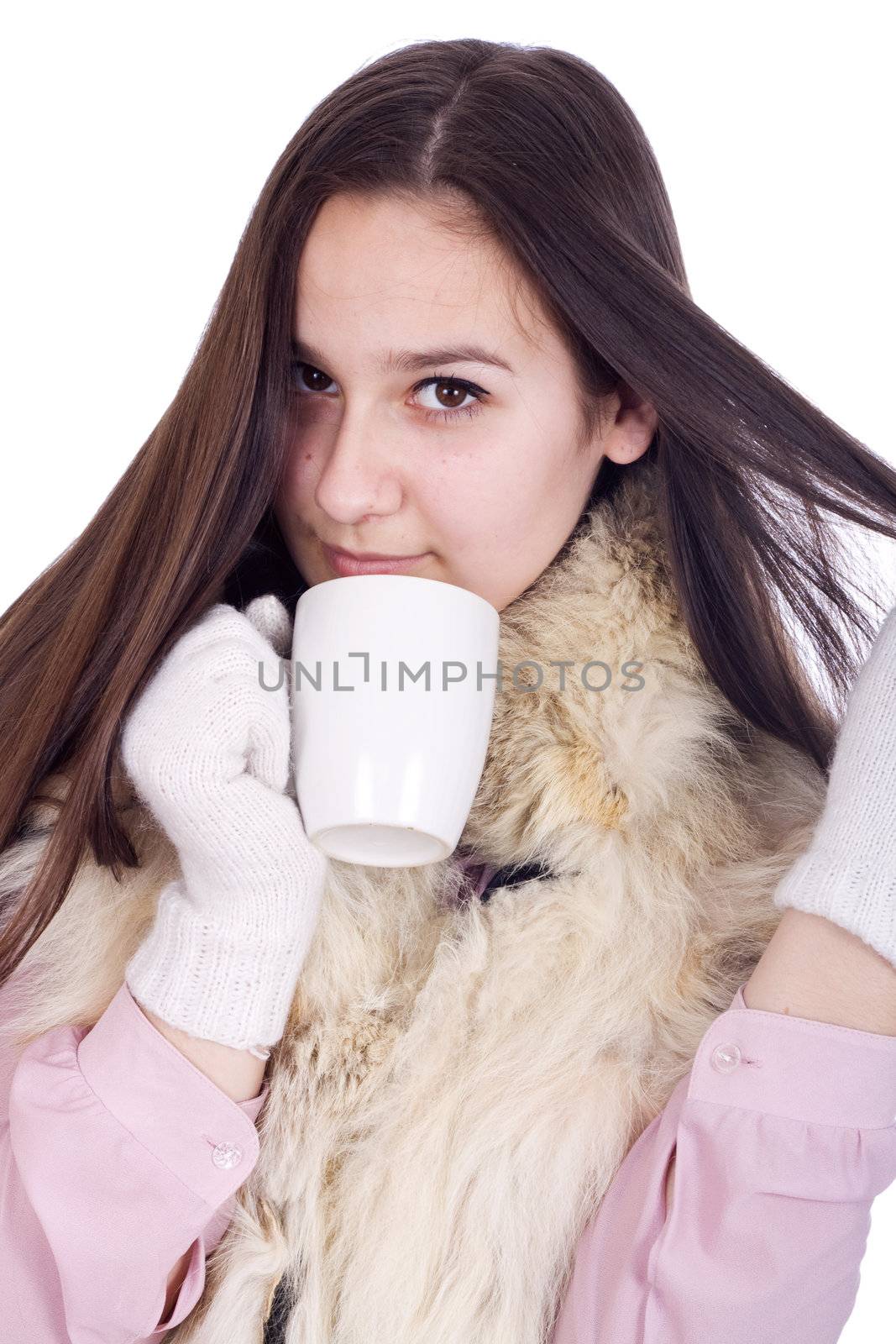 Girl with a cup of hot coffee or tea by Irina1977