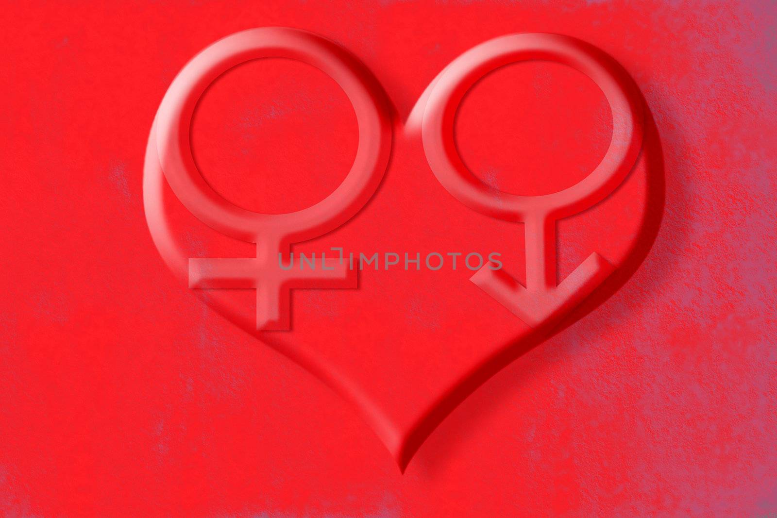 male female symbols hearts background