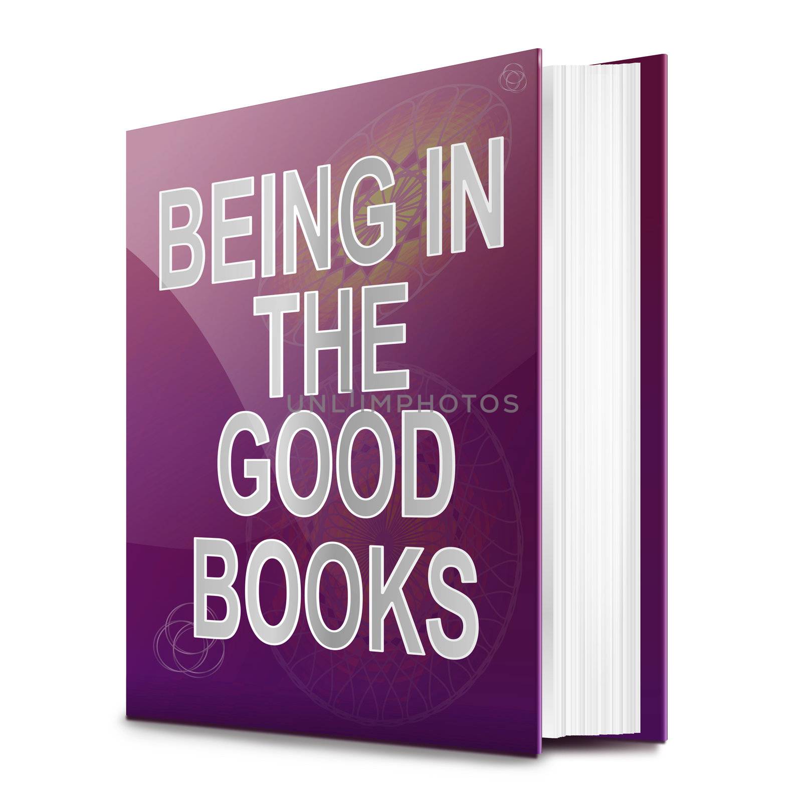 Illustration depicting a text book with a good books concept title. White background.