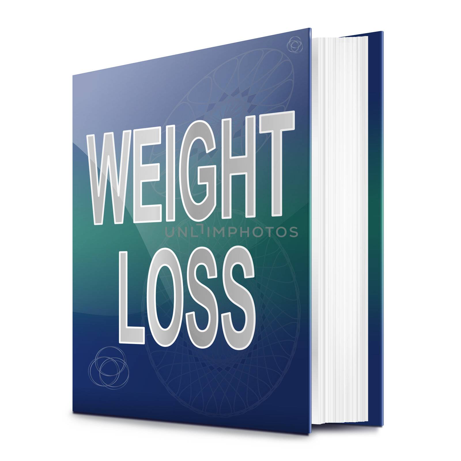 Illustration depicting a book with a weight loss concept title. White background.