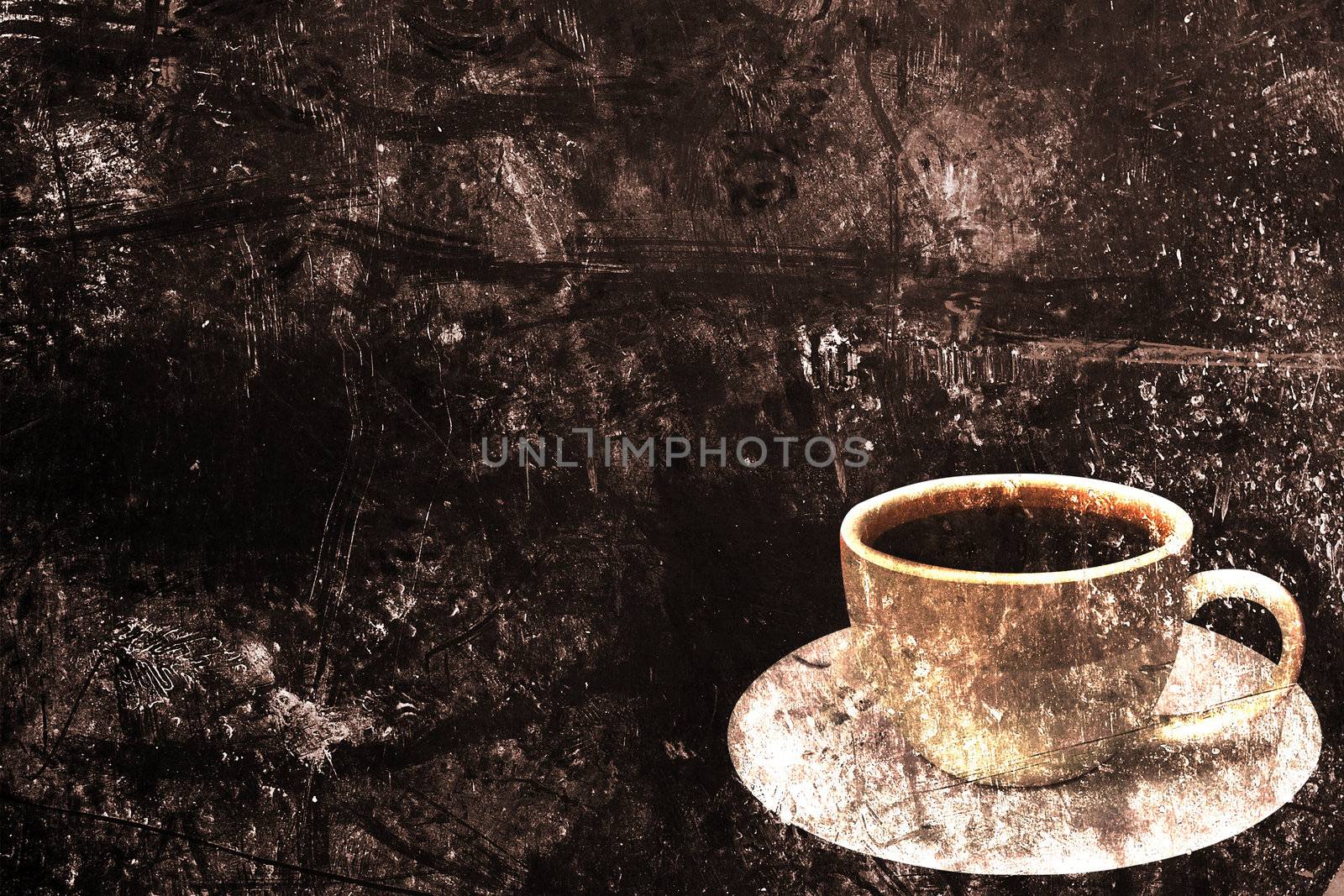 Coffee cup on the old brown paper. Grunge