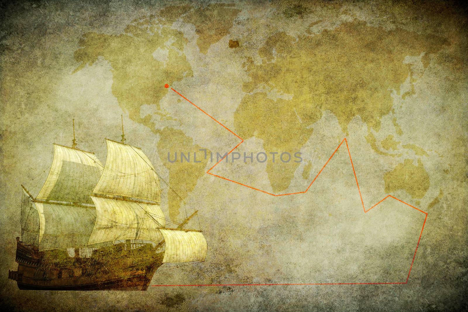 Sailing ship on a grunge background by petrkurgan