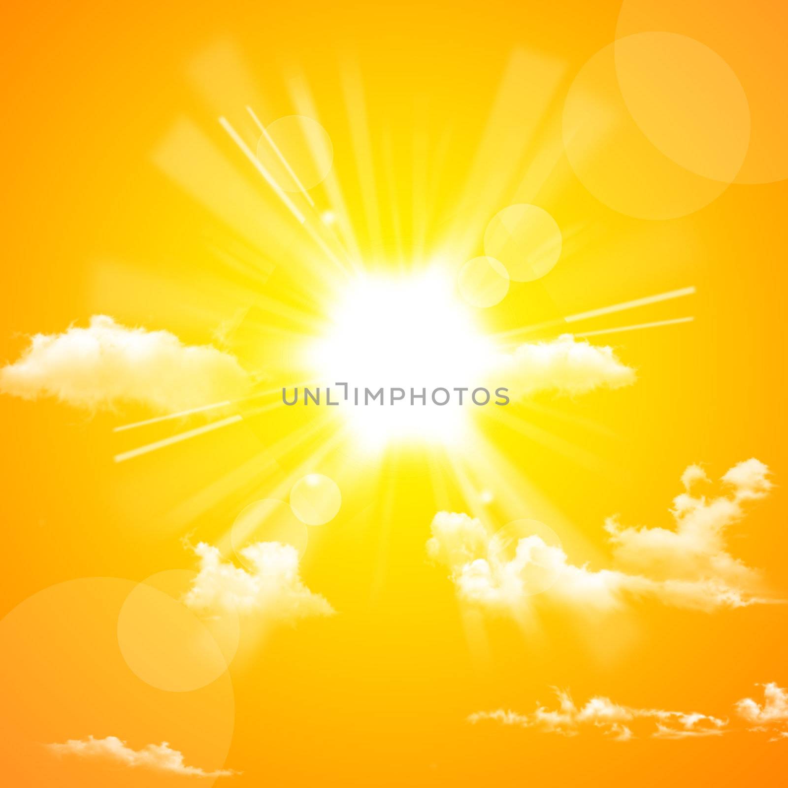The bright yellow sun and cloud in the yellow sky
