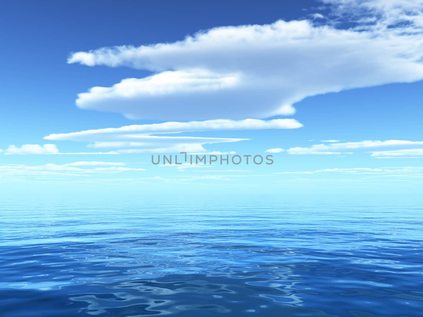 cloudy blue sky leaving for horizon above a blue surface of the sea