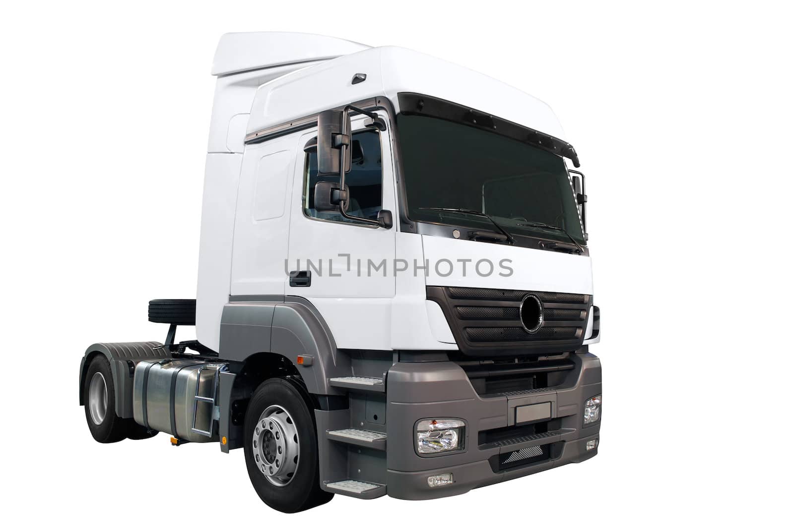 Heavy white truck isolated on white