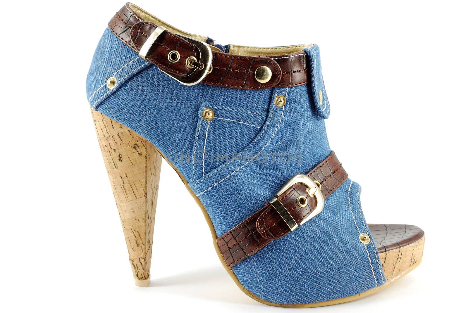 Woman high hell open toe jeans shoe